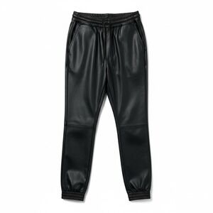 DICTIONARY Black Faux Leather Jogger Pants Elastic Waist  Womens Size S